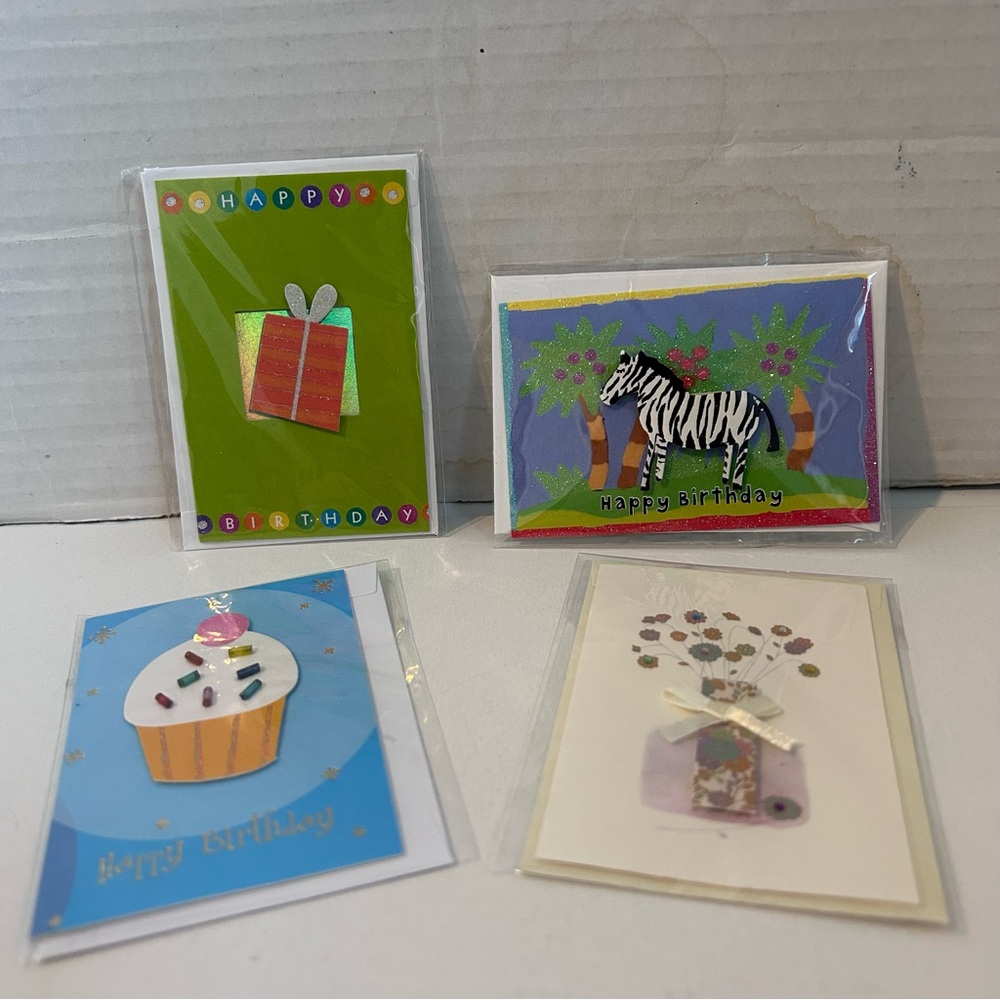 Set of 4 Colorful Birthday mini Greeting Cards